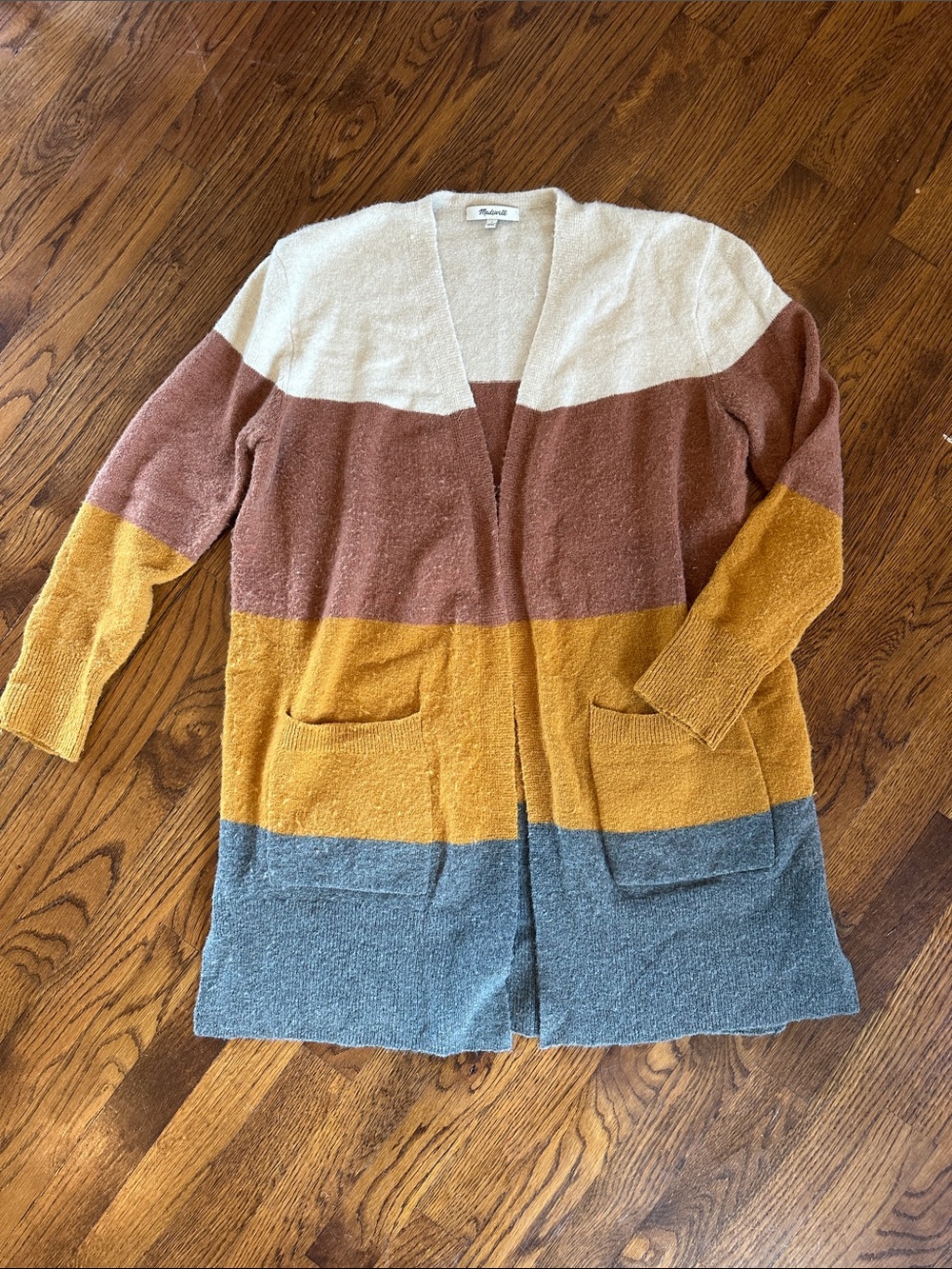 Madewell Colorblock Open Cardigan - Cream, Rust, Mustard & Blue-Gray